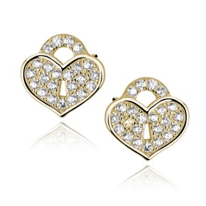 Cercei argint placati cu aur galben  inima lacatel cu pietre DiAmanti Z1054EG_W-DIA (Argint 925‰ 1,2 g.)